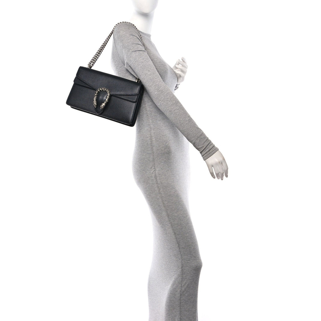 Pebbled Calfskin Small Dionysus Shoulder Bag Black