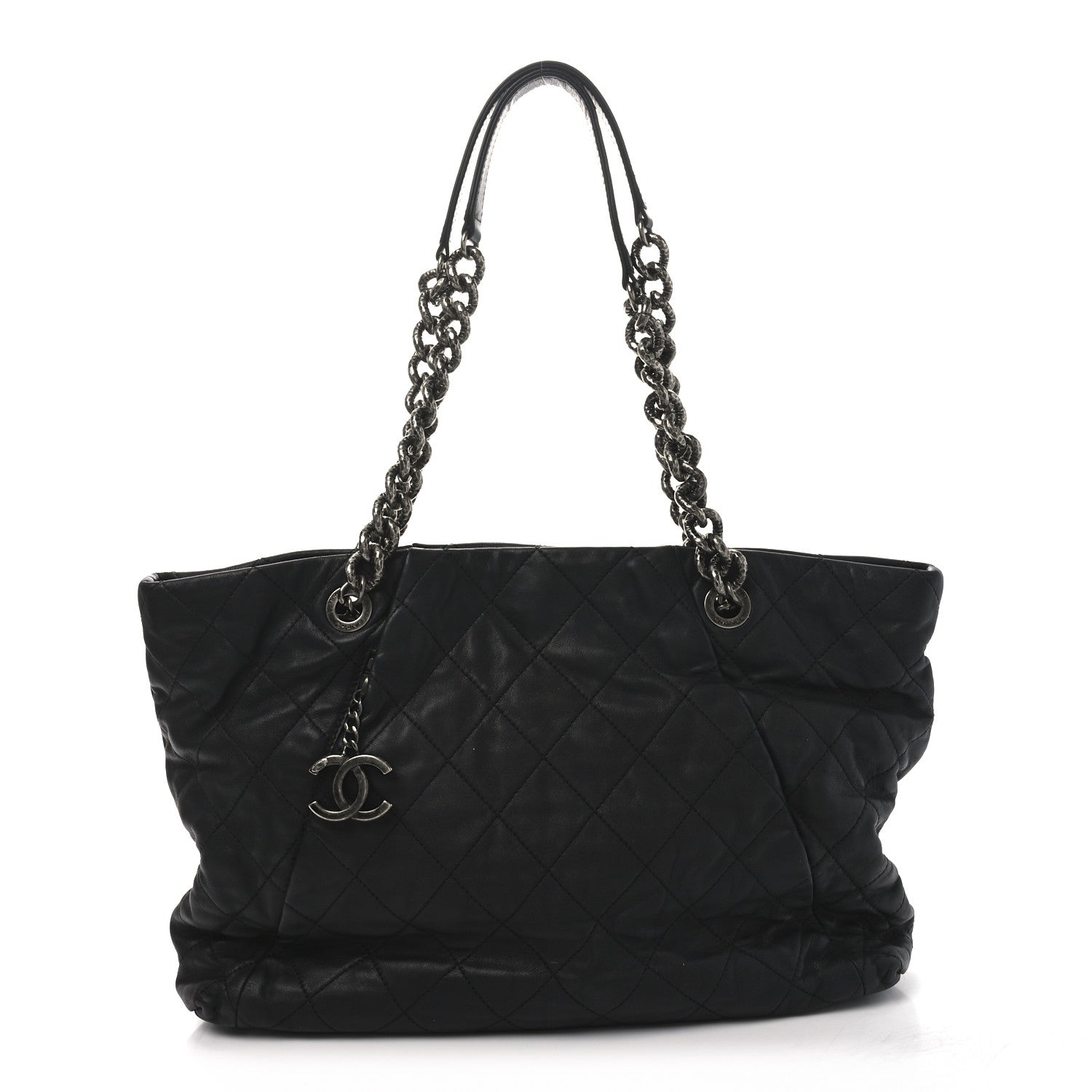 Calfskin Quilted Large Coco Pleats Tote Black