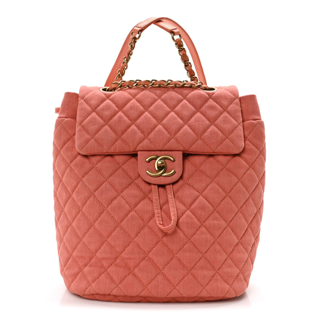 Washed Denim Quilted Small Urban Spirit Backpack Orange