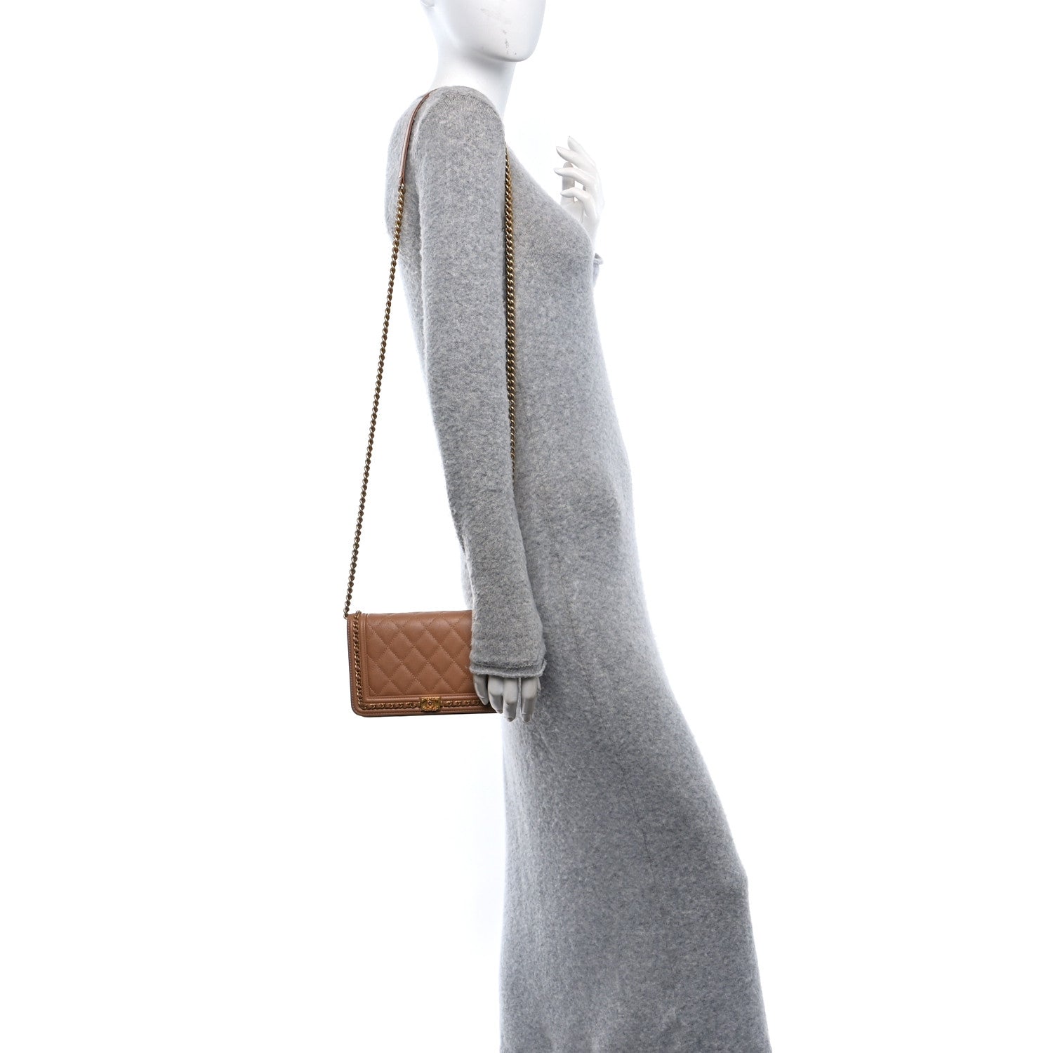 Caviar Quilted Chain Around Boy Wallet On Chain WOC Beige