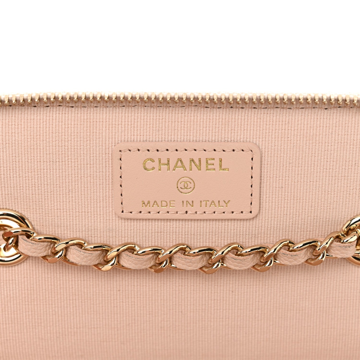 Caviar Quilted Small Vanity Case With Chain Light Pink