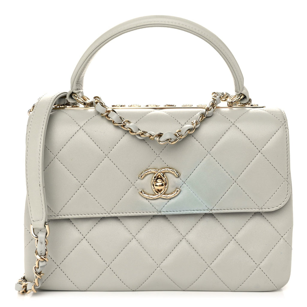 Lambskin Quilted Small Trendy Chain CC Flap Dual Handle Bag Light Blue