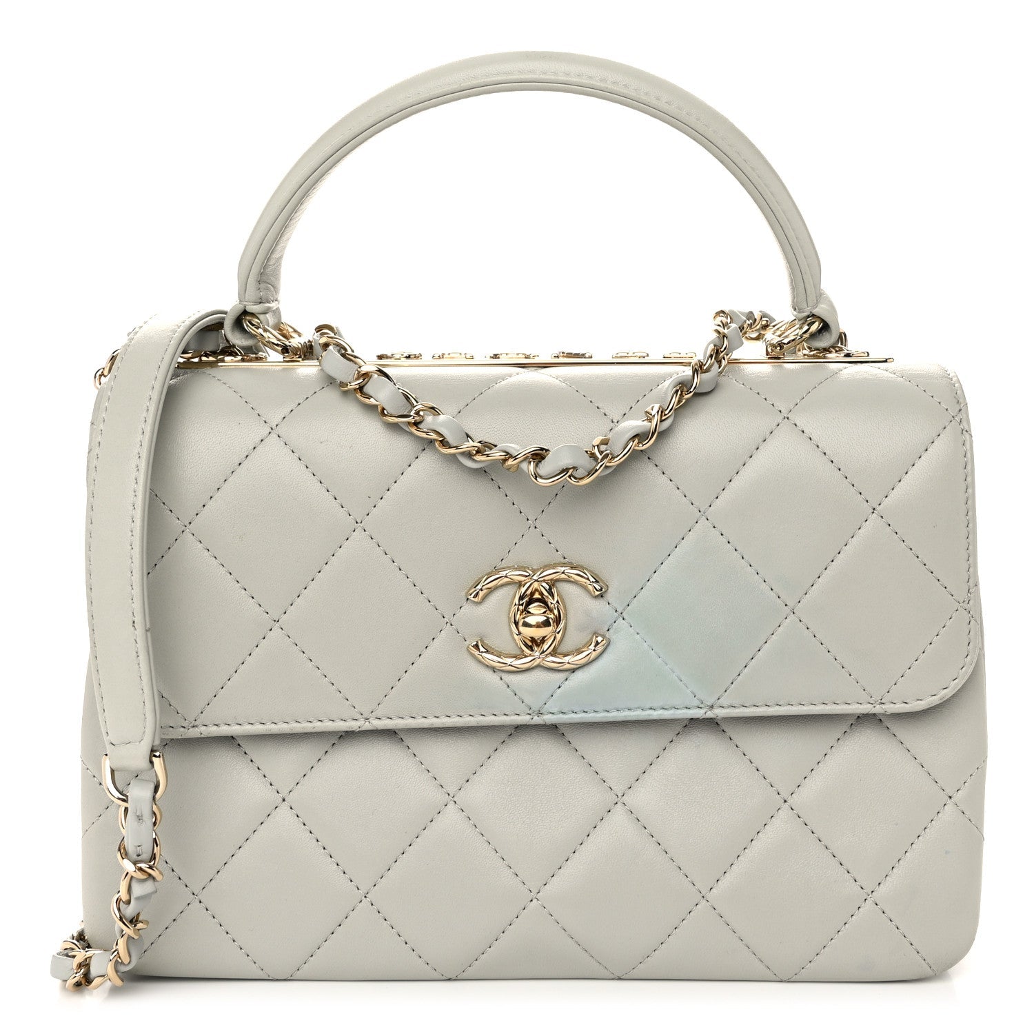 Lambskin Quilted Small Trendy Chain CC Flap Dual Handle Bag Light Blue