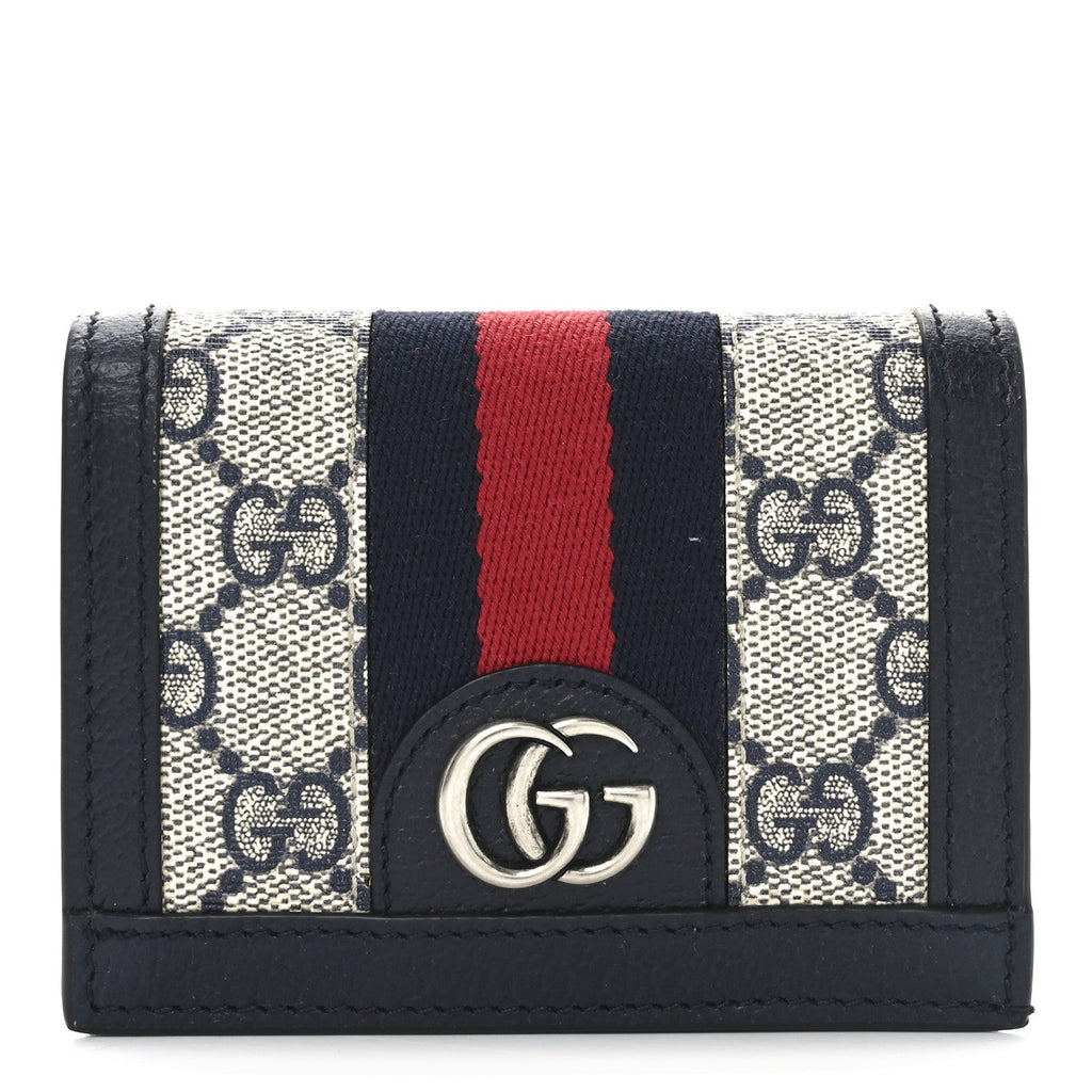 GG Supreme Monogram Textured Dollar Calfskin Web Ophidia  Case Beige Blue