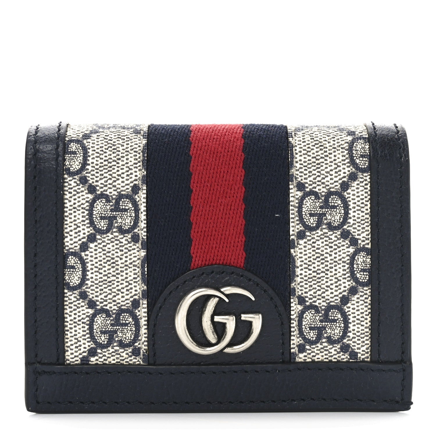 GG Supreme Monogram Textured Dollar Calfskin Web Ophidia  Case Beige Blue
