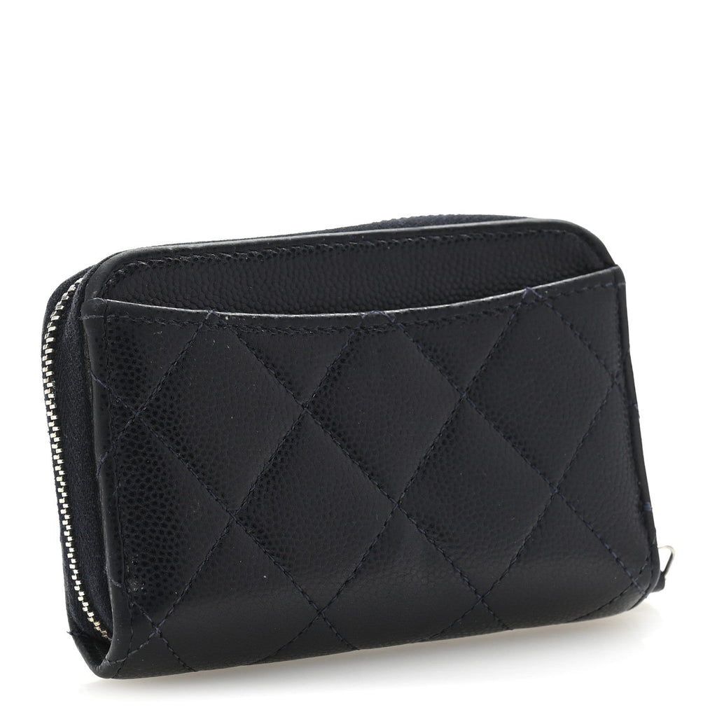 Caviar Enamel Coco Casino Quilted Zip Coin Purse Navy Blue
