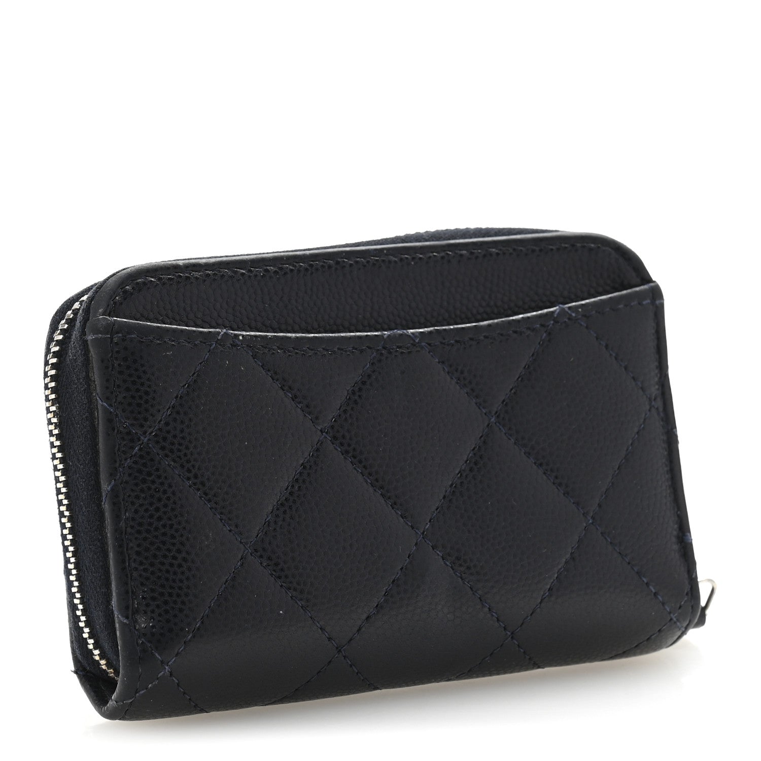 Caviar Enamel Coco Casino Quilted Zip Coin Purse Navy Blue