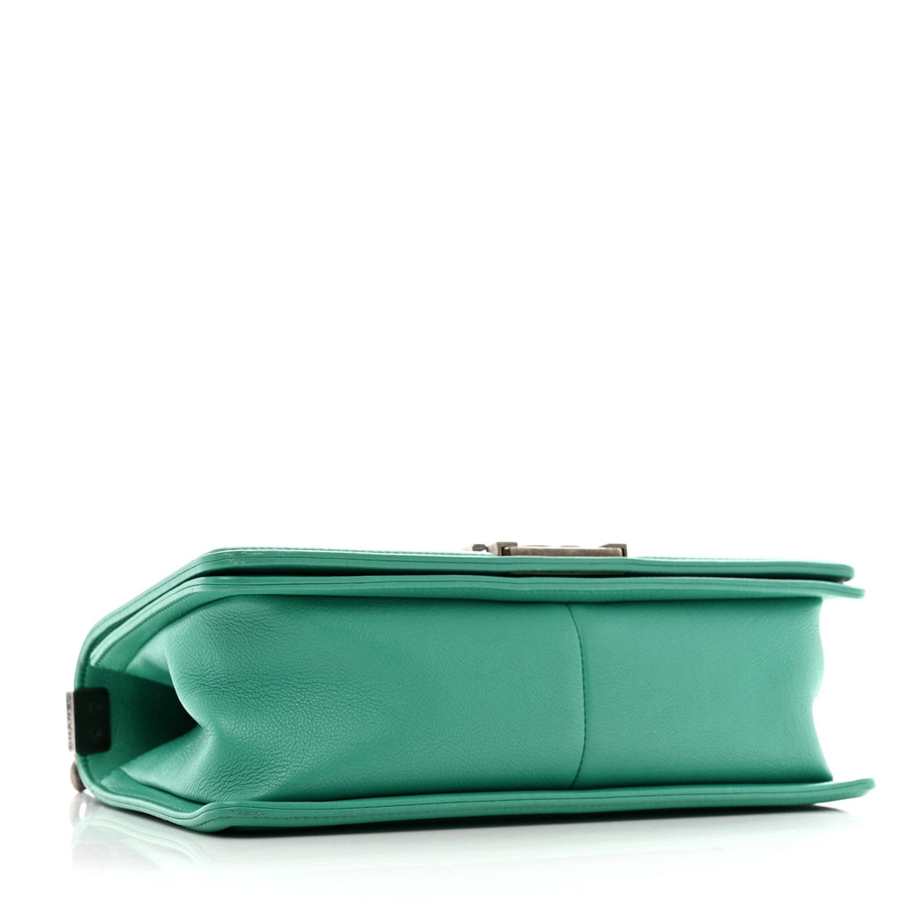 Calfskin Quilted Medium Boy Flap Turquoise