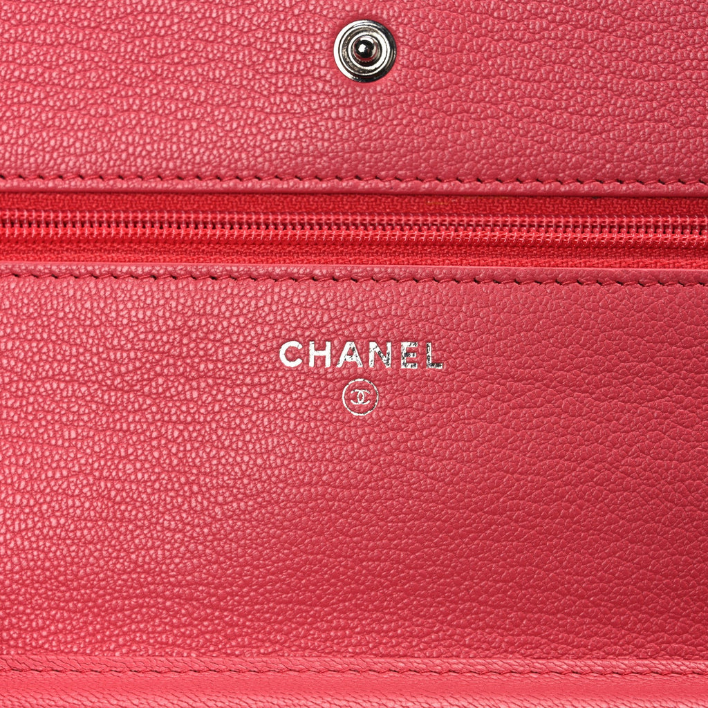Grained Calfskin Clover CC Wallet On Chain WOC Pink