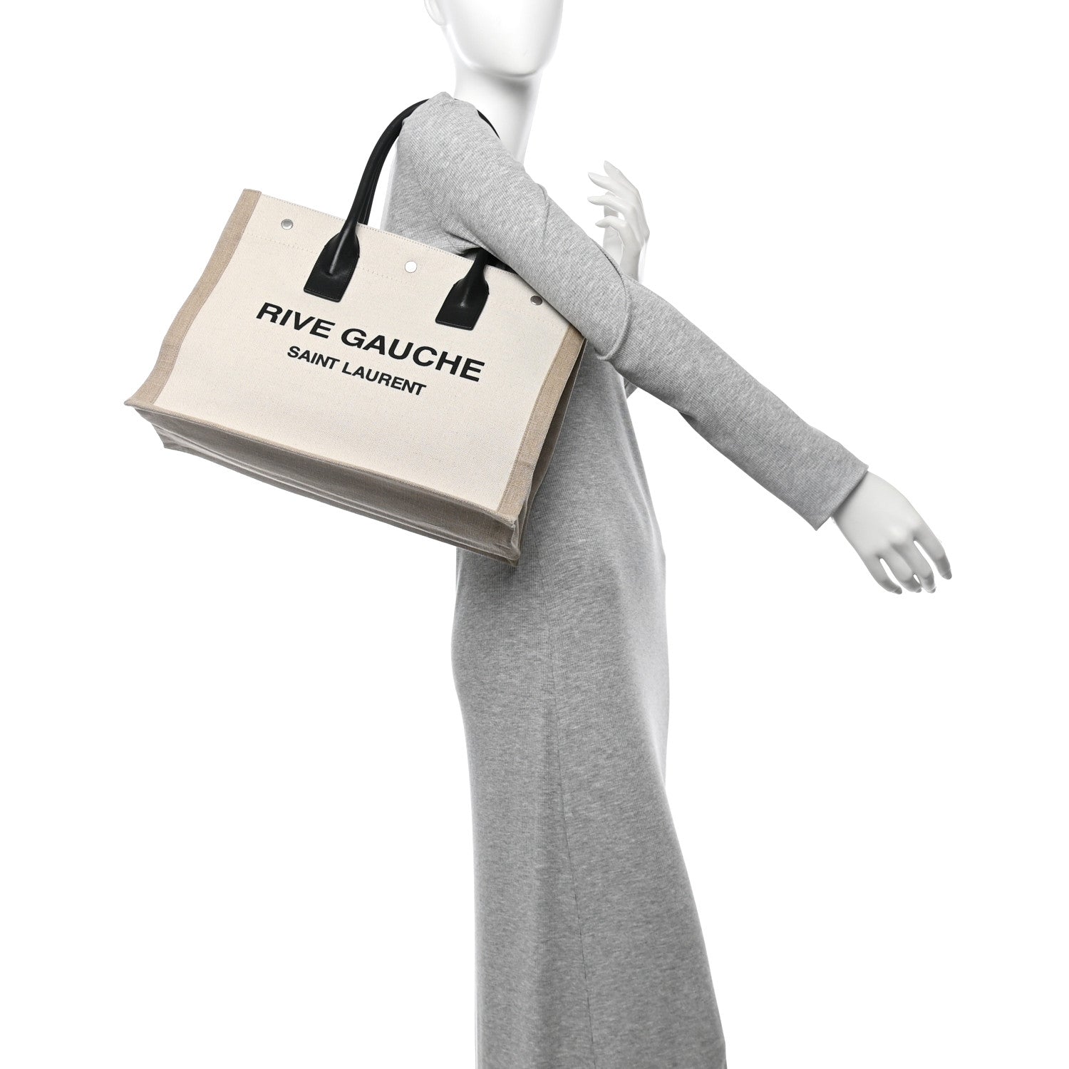Linen Calfskin Small Rive Gauche Tote Greggio Natural