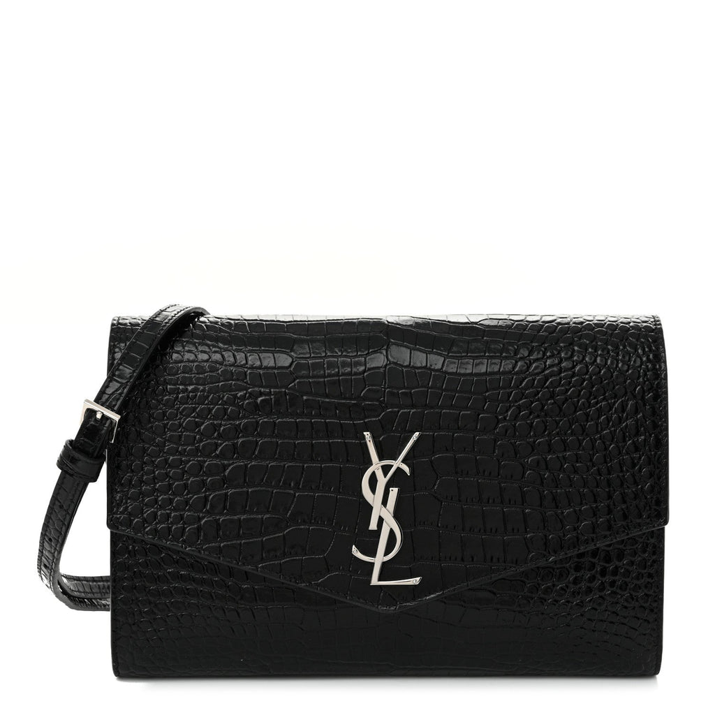 Calfskin Crocodile Embossed Monogram Uptown Crossbody Black