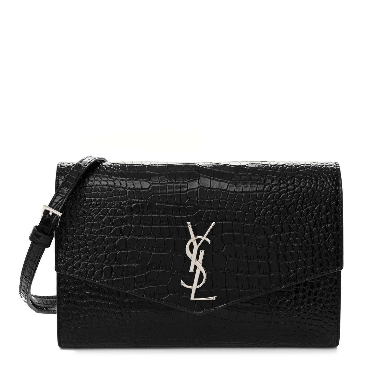 Calfskin Crocodile Embossed Monogram Uptown Crossbody Black