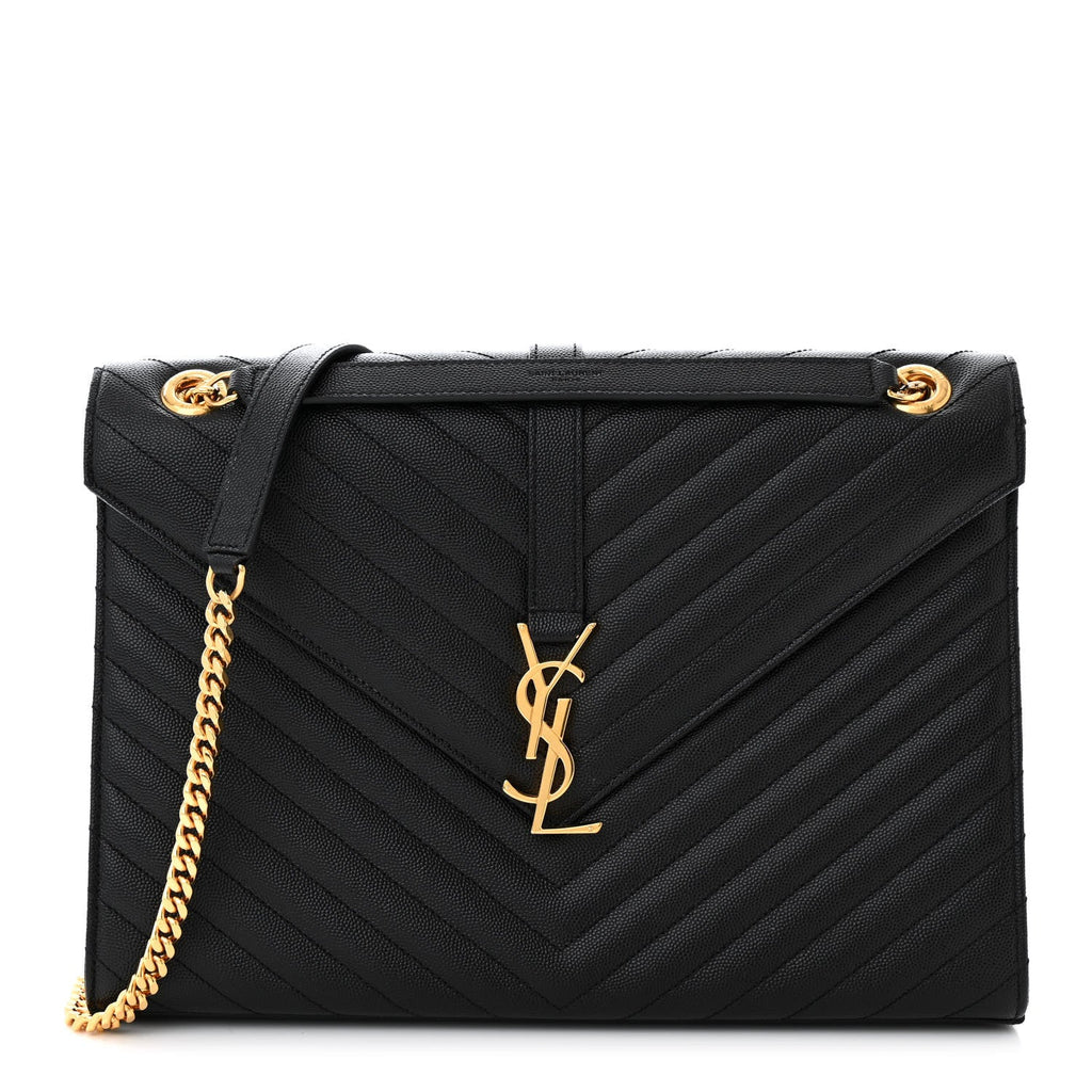 Grain De Poudre Matelasse Chevron Large Monogram Satchel Black