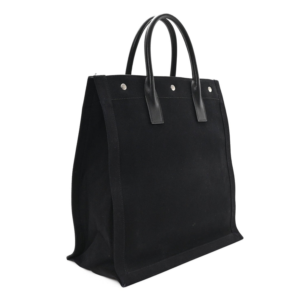 Linen Calfskin Rive Gauche North South Tote Black