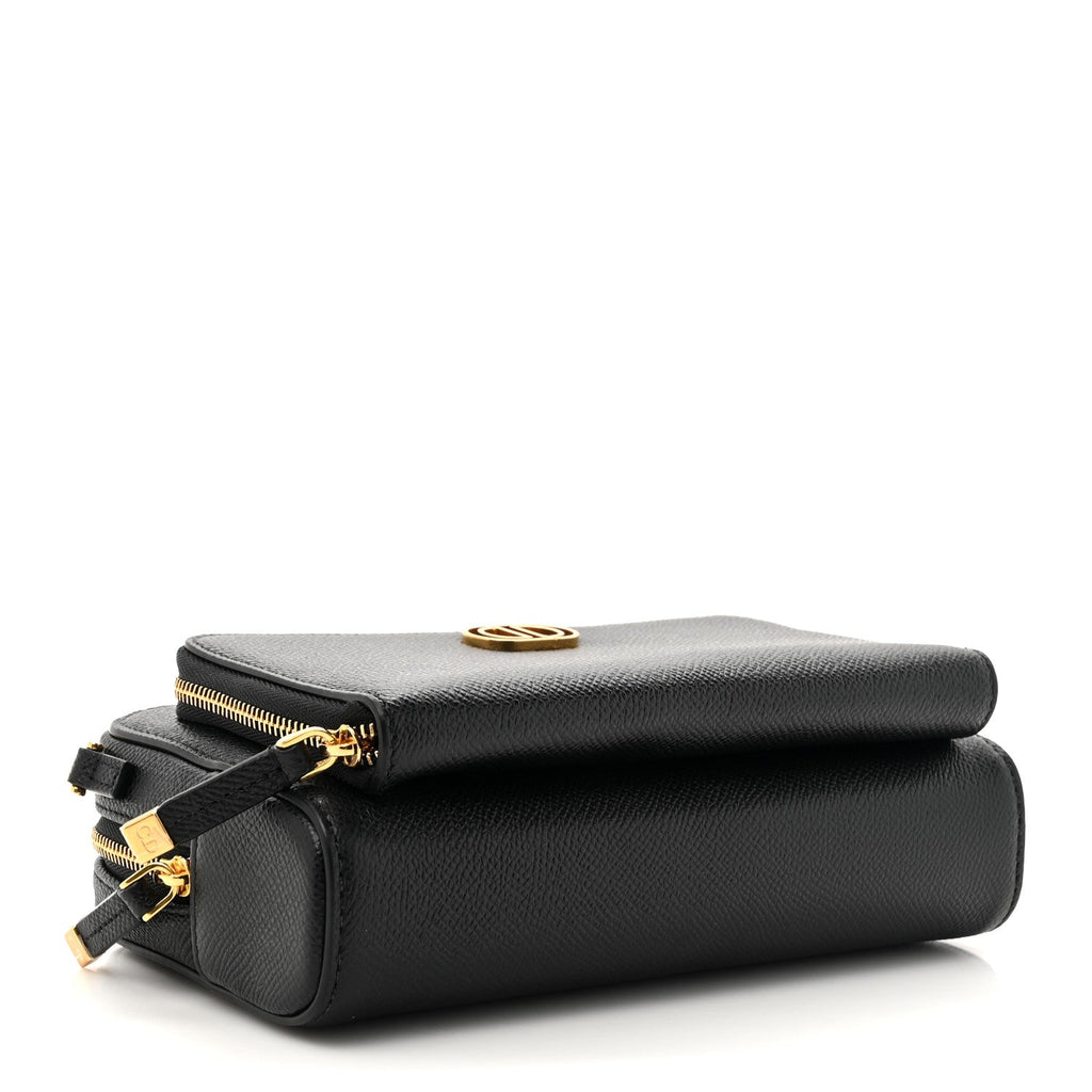 Grained Calfskin Caro Double Pouch Black
