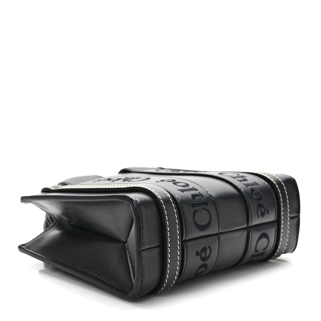 Calfskin Mini Woody Ribbon Tote Black