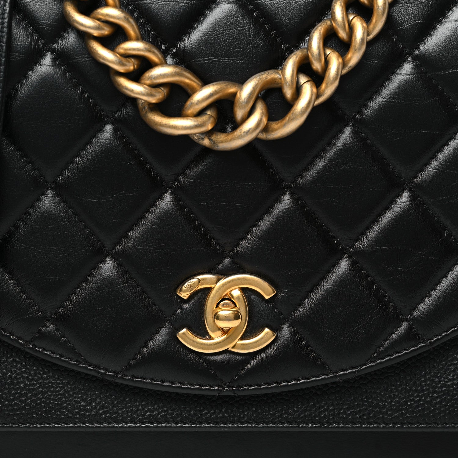Calfskin Caviar Quilted Chain Handle Flap Black
