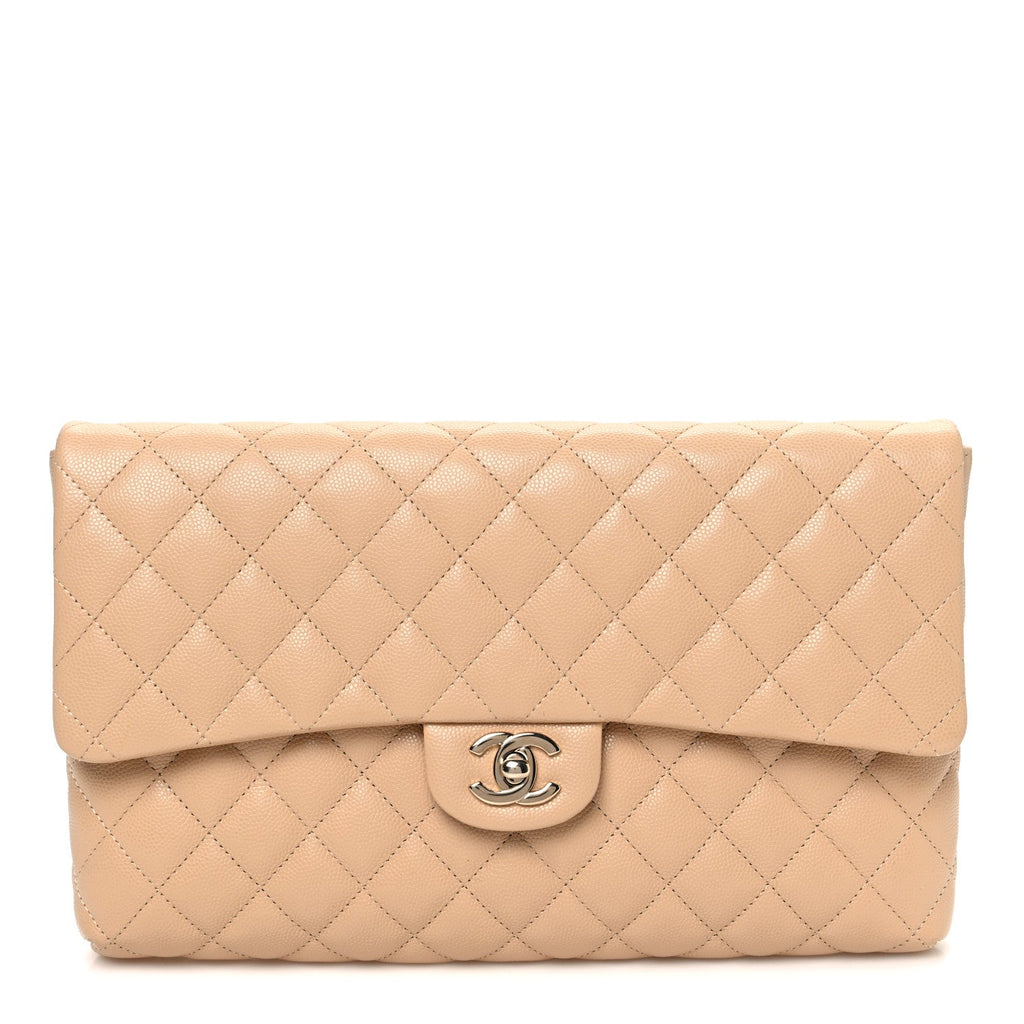 Caviar Quilted Flap Clutch Beige