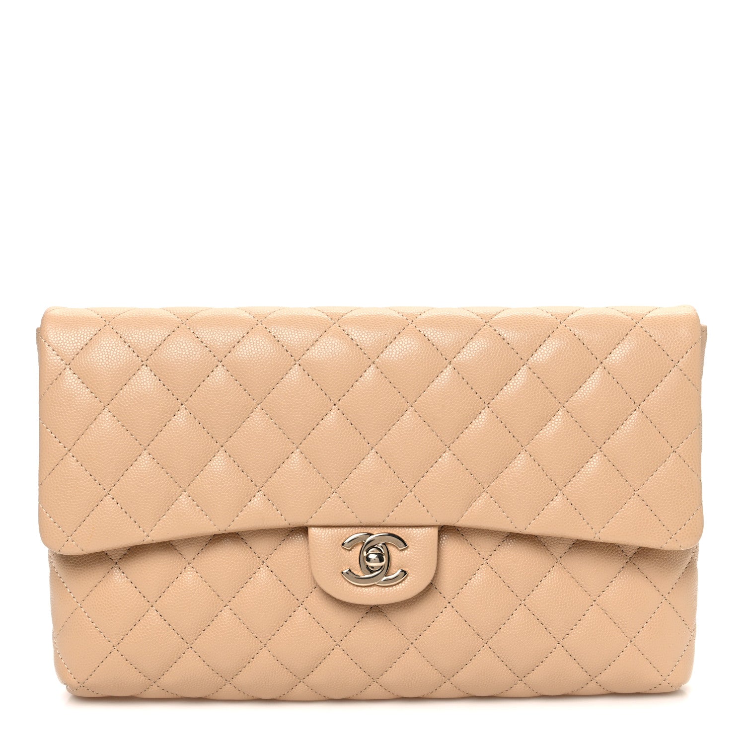 Caviar Quilted Flap Clutch Beige