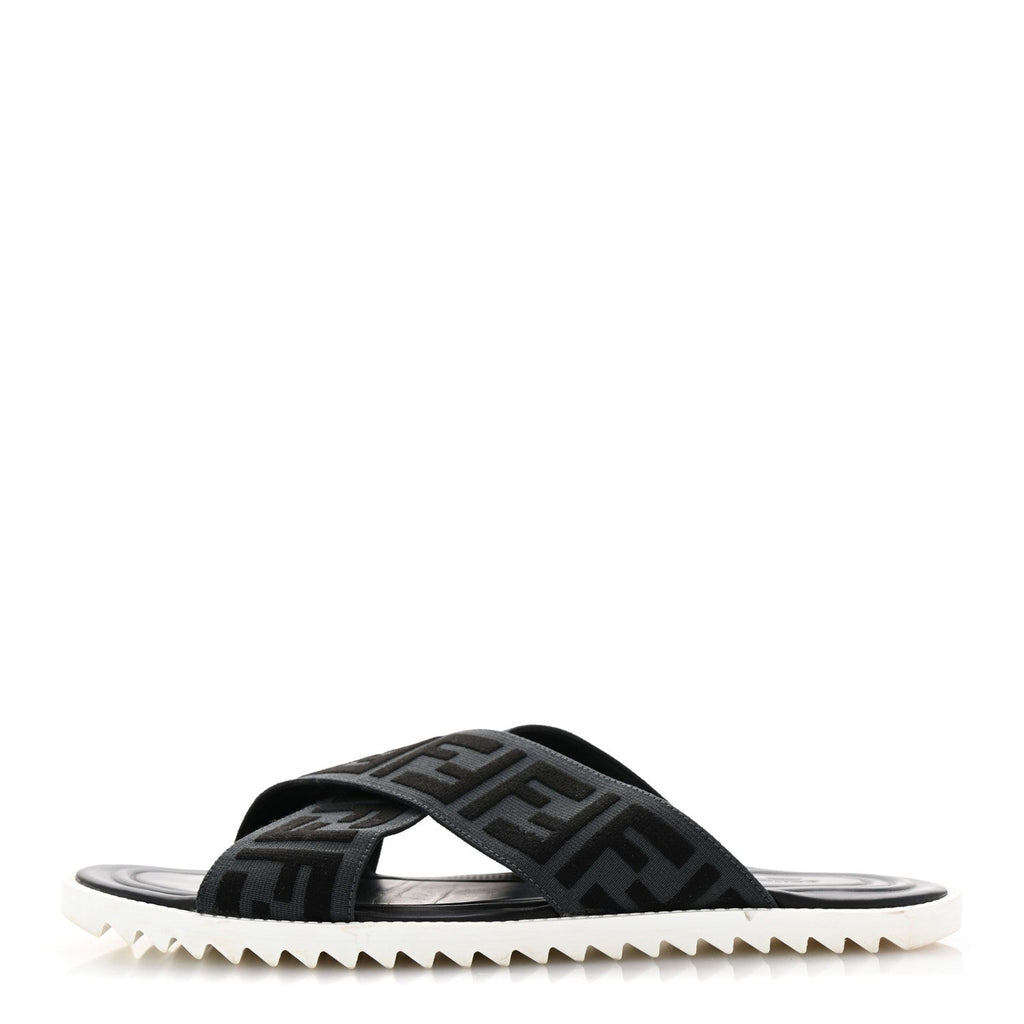 Fabric Rubber Macro FF Embroidered Mens Crisscross Slide Sandals 8 Asfalto Black