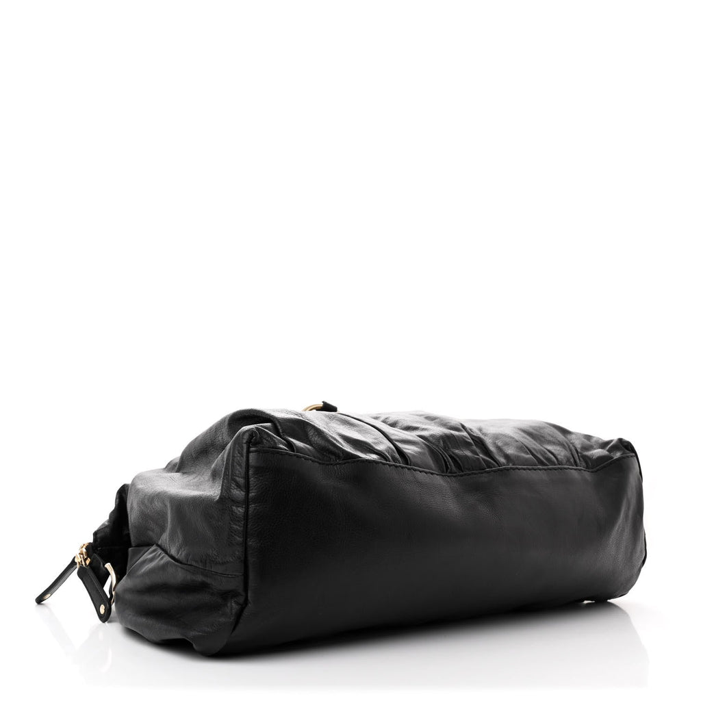 Calfskin Bamboo Beads Top Handle Bag Black