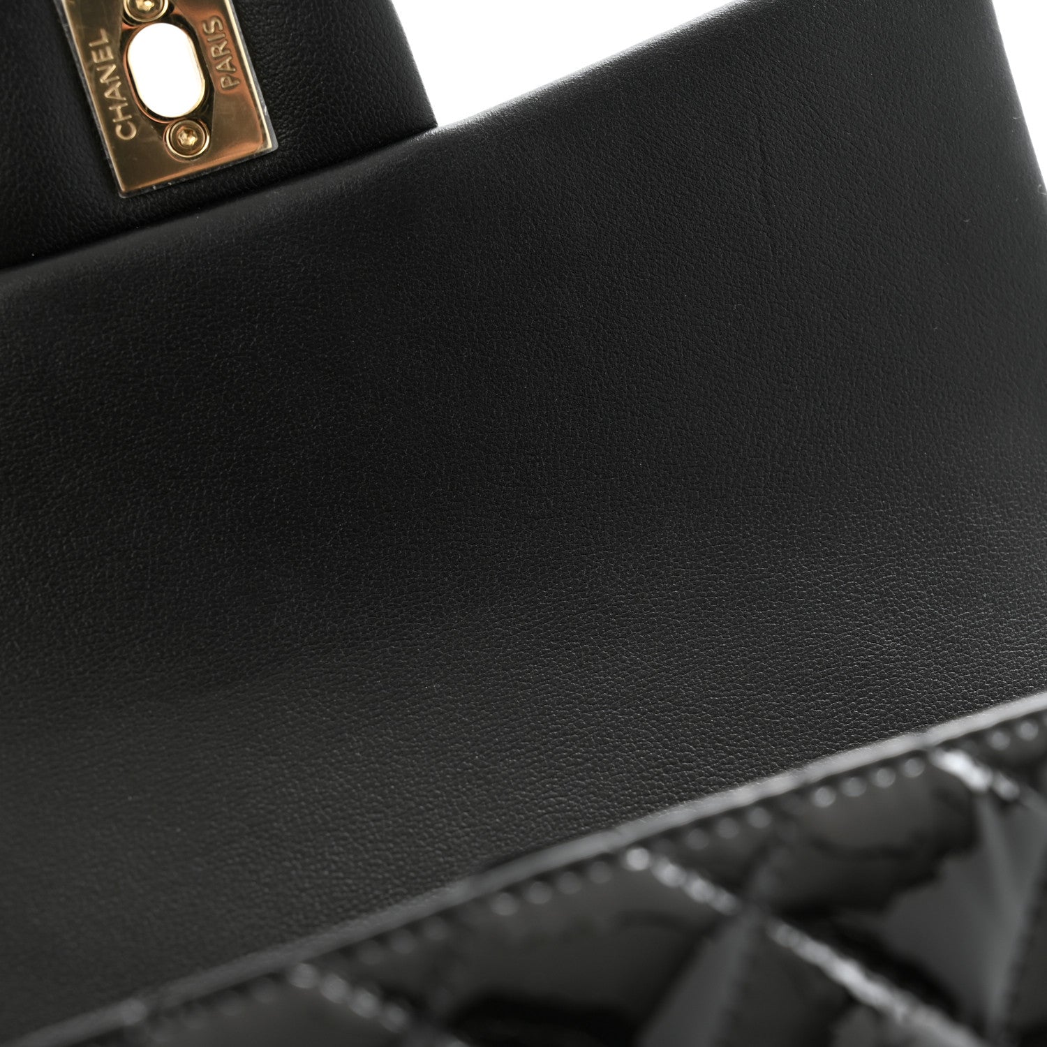 Patent Quilted Mini Top Handle Rectangular Flap Black