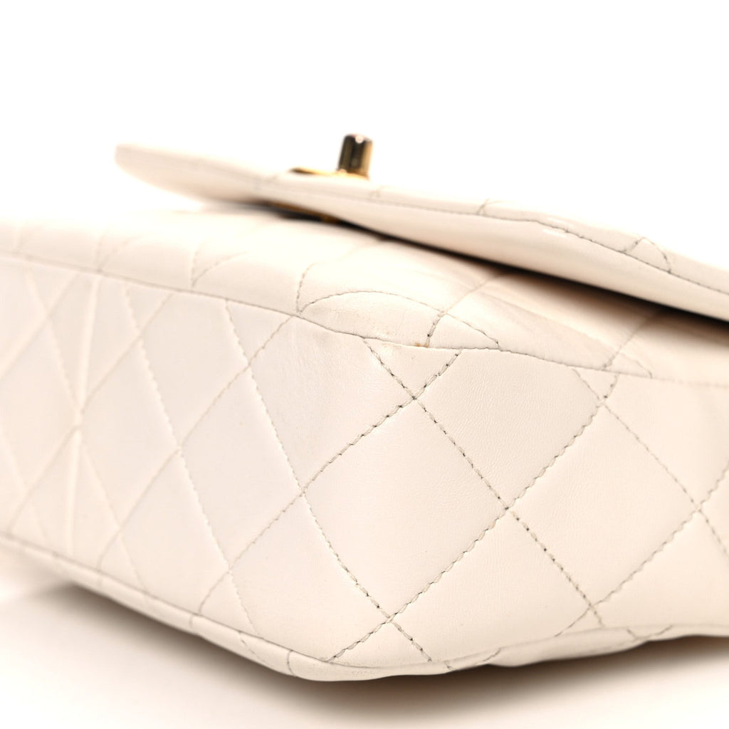 Lambskin Quilted CC Chain Flap Bag White
