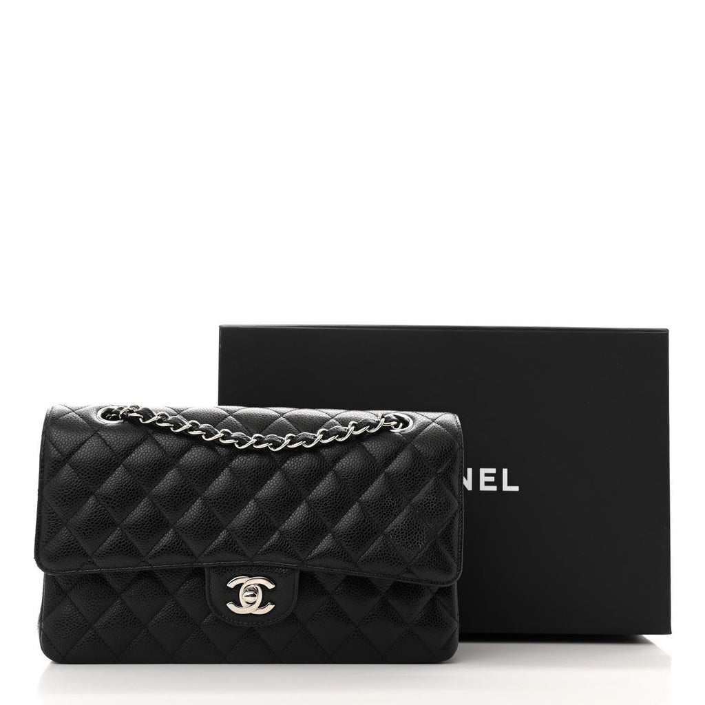 Caviar Quilted Medium Double Flap Black