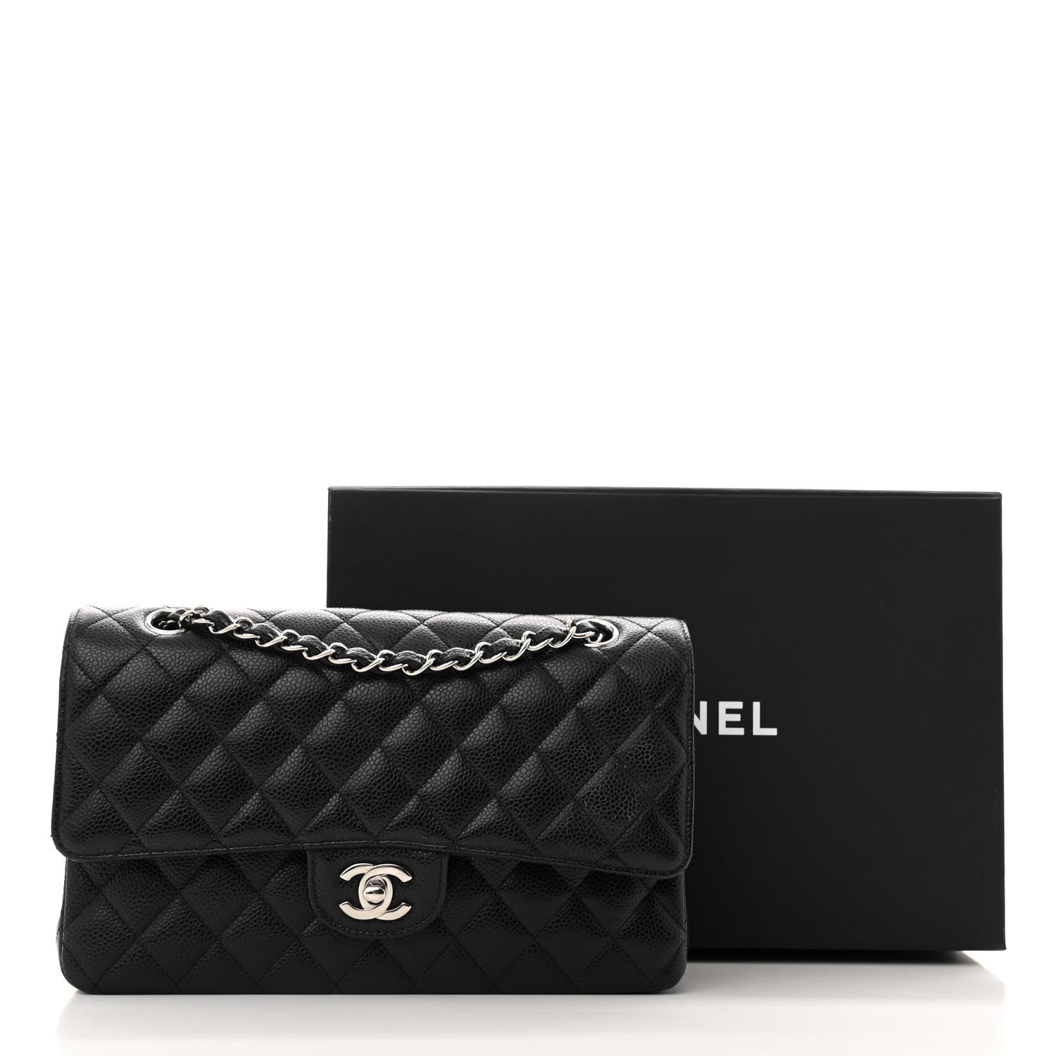 Caviar Quilted Medium Double Flap Black