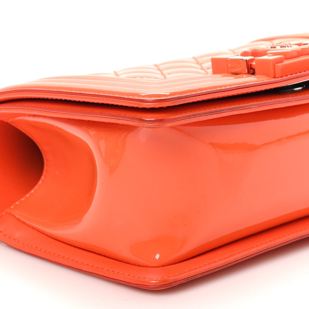 Patent Calfskin Quilted Small Plexiglass Boy Flap Orange