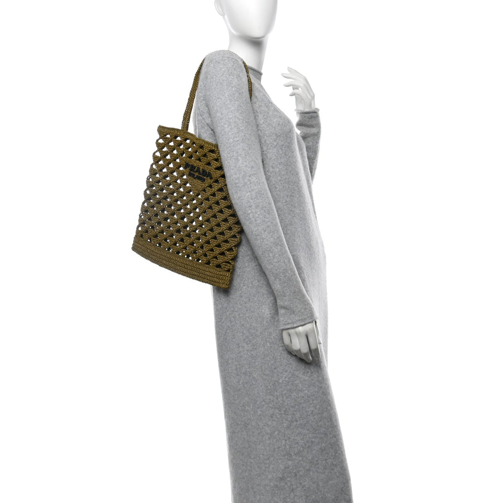 Yarn Raffia Effect Embroidered Logo Tote Oliva
