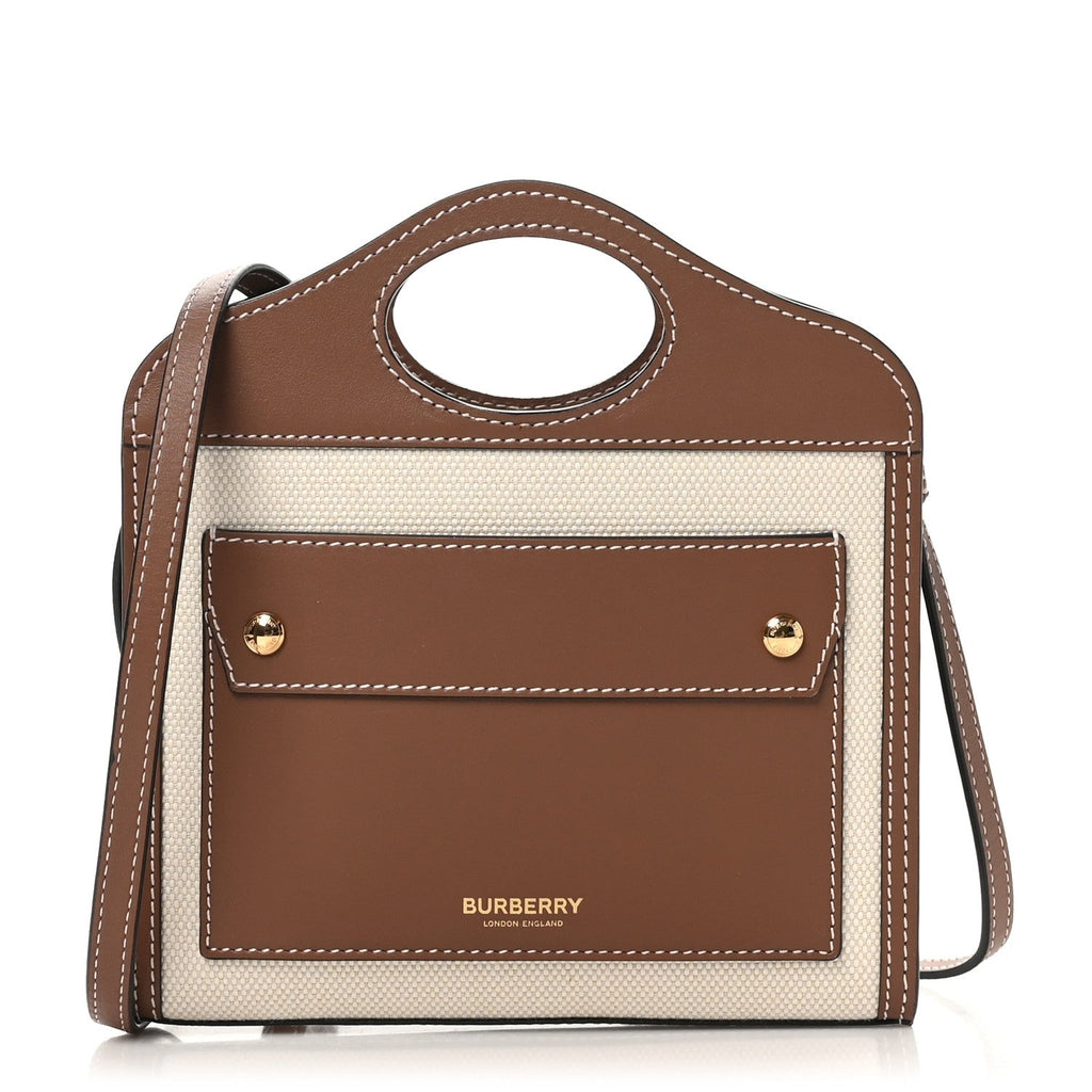 Smooth Calfskin Canvas Two Tone Micro Pocket Bag Malt Brown Tan