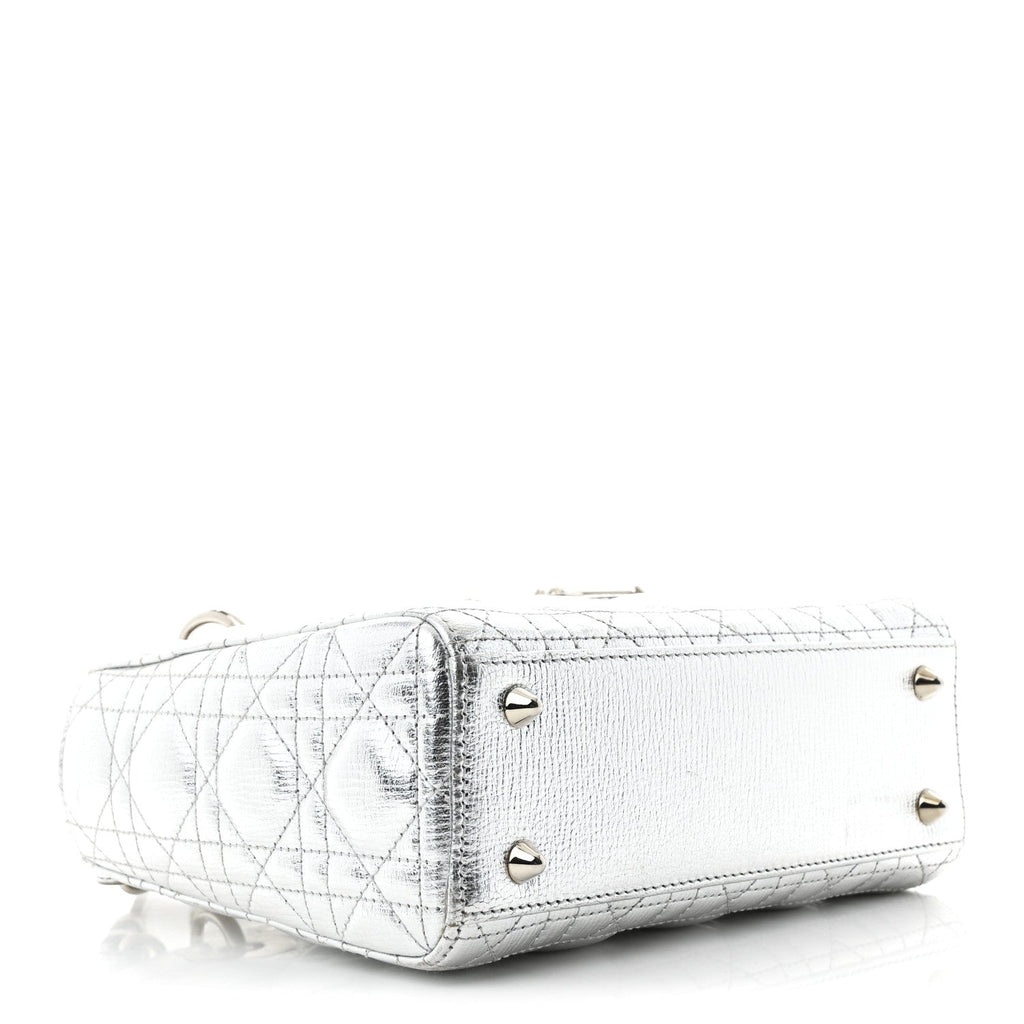 Metallic Grained Calfskin Cannage Small Lucky Badges My Lady Dior Silver