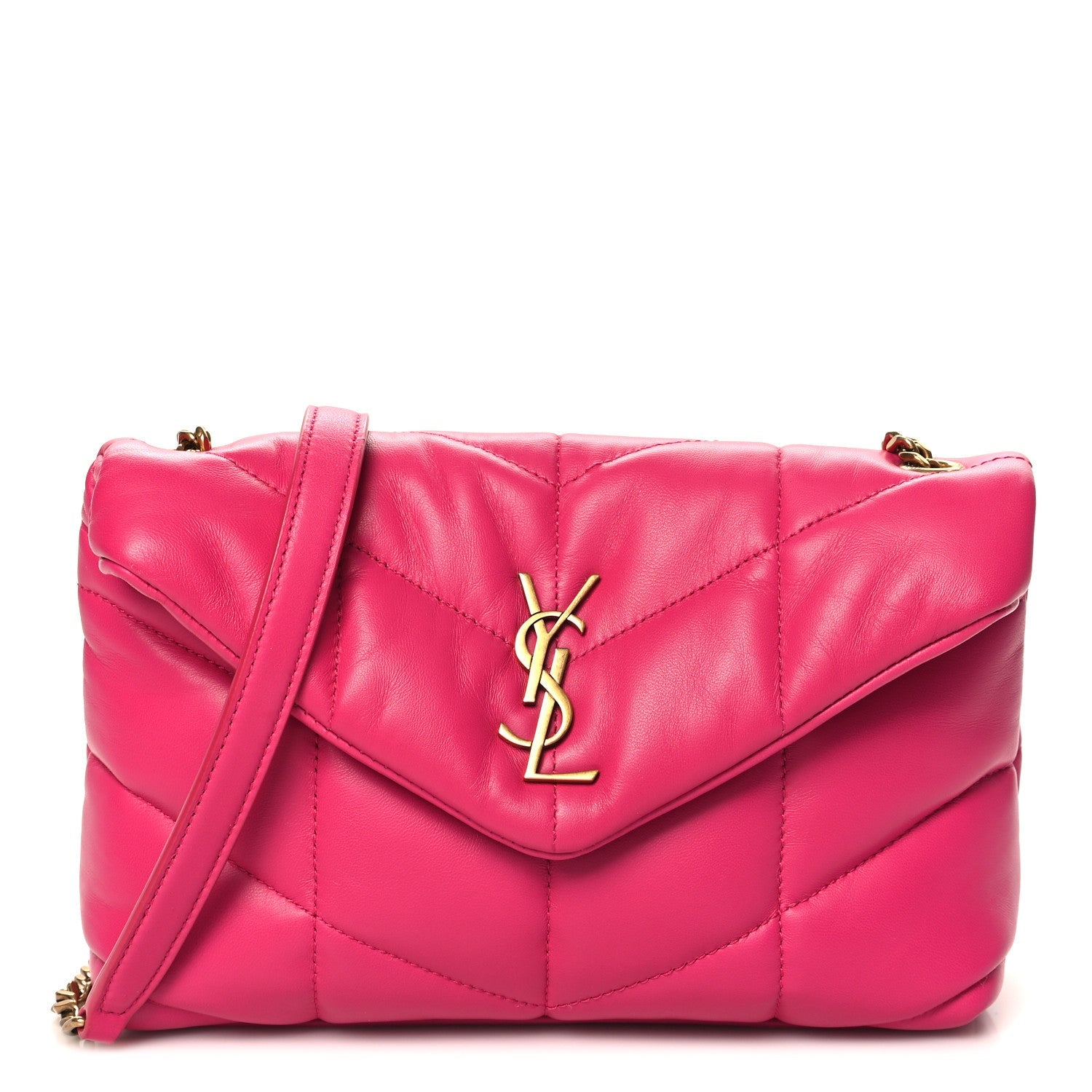Lambskin Quilted Toy Loulou Puffer Monogram Chain Satchel Bubblegum