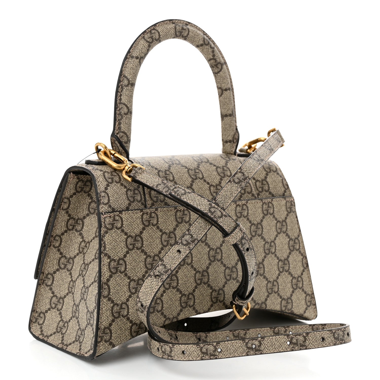 X GUCCI GG Supreme Monogram Small Hourglass Top Handle Bag Beige Ebony
