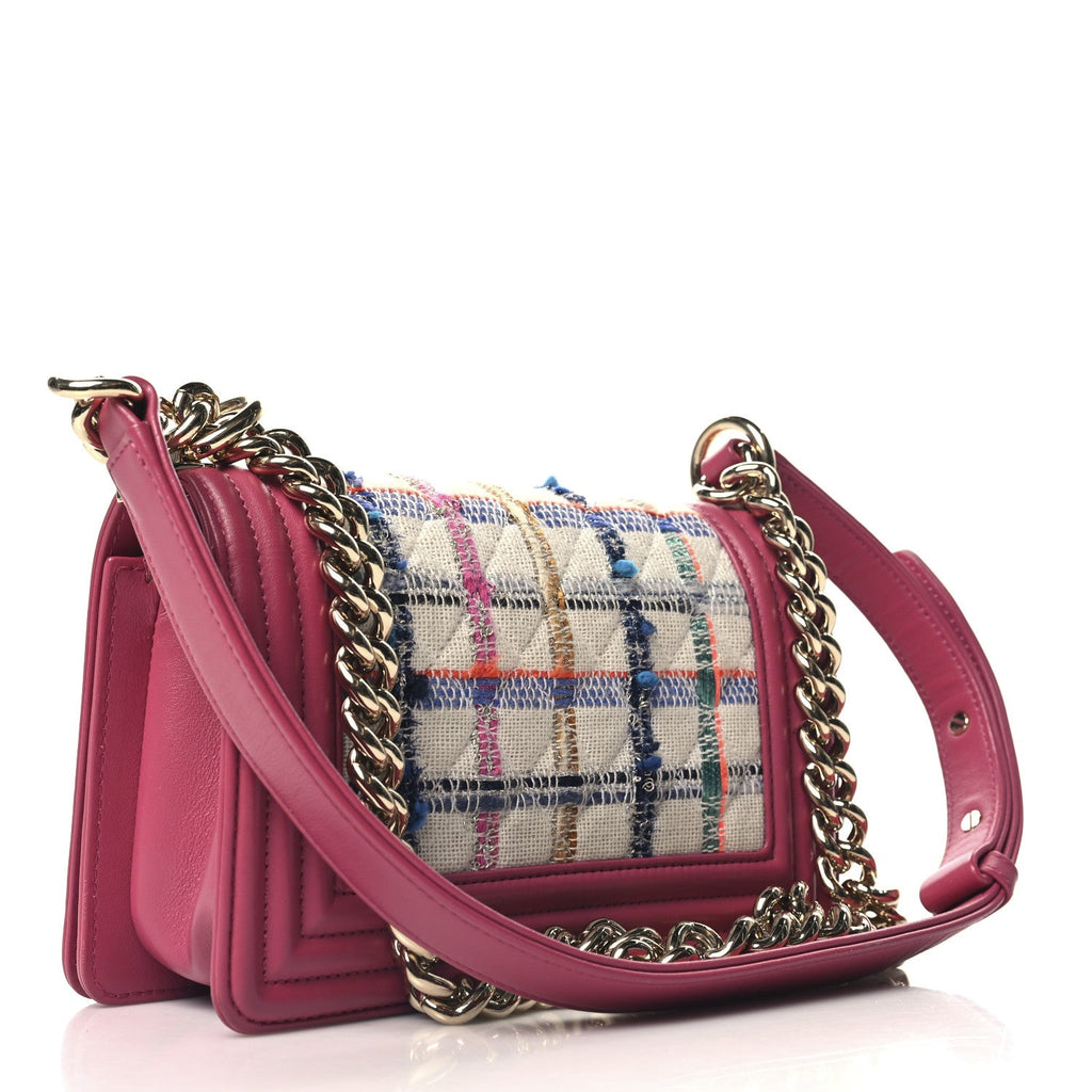 Lambskin Tweed Quilted Small Boy Flap Dark Pink