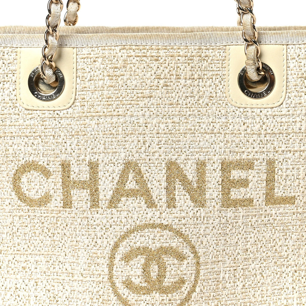 Lurex Boucle Mini Deauville Tote White