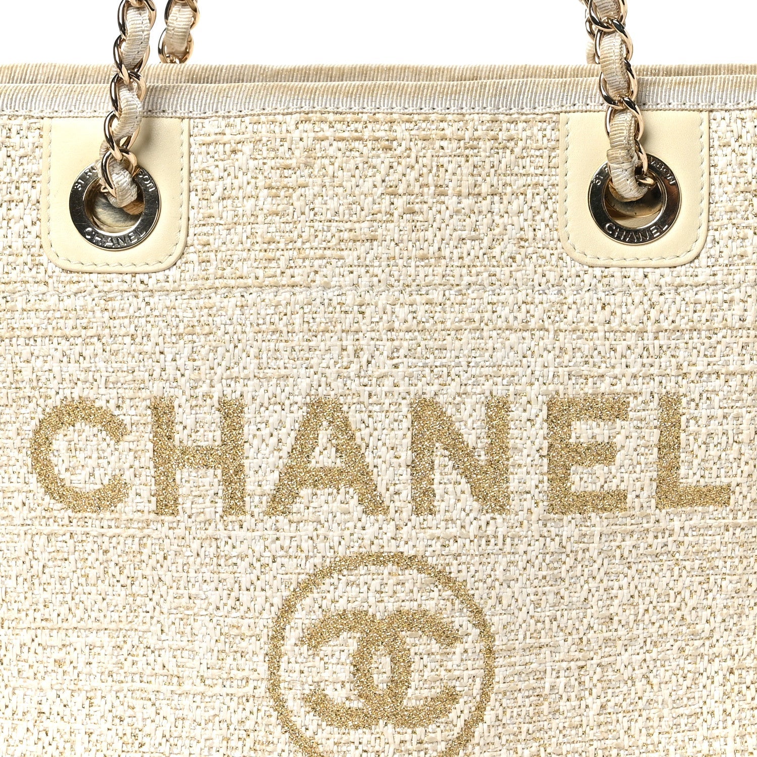 Lurex Boucle Mini Deauville Tote White