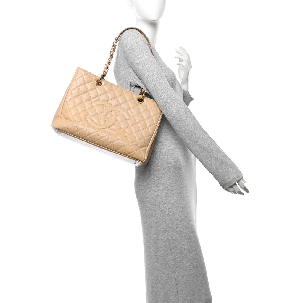 Caviar Quilted Grand Shopping Tote GST Beige Clair