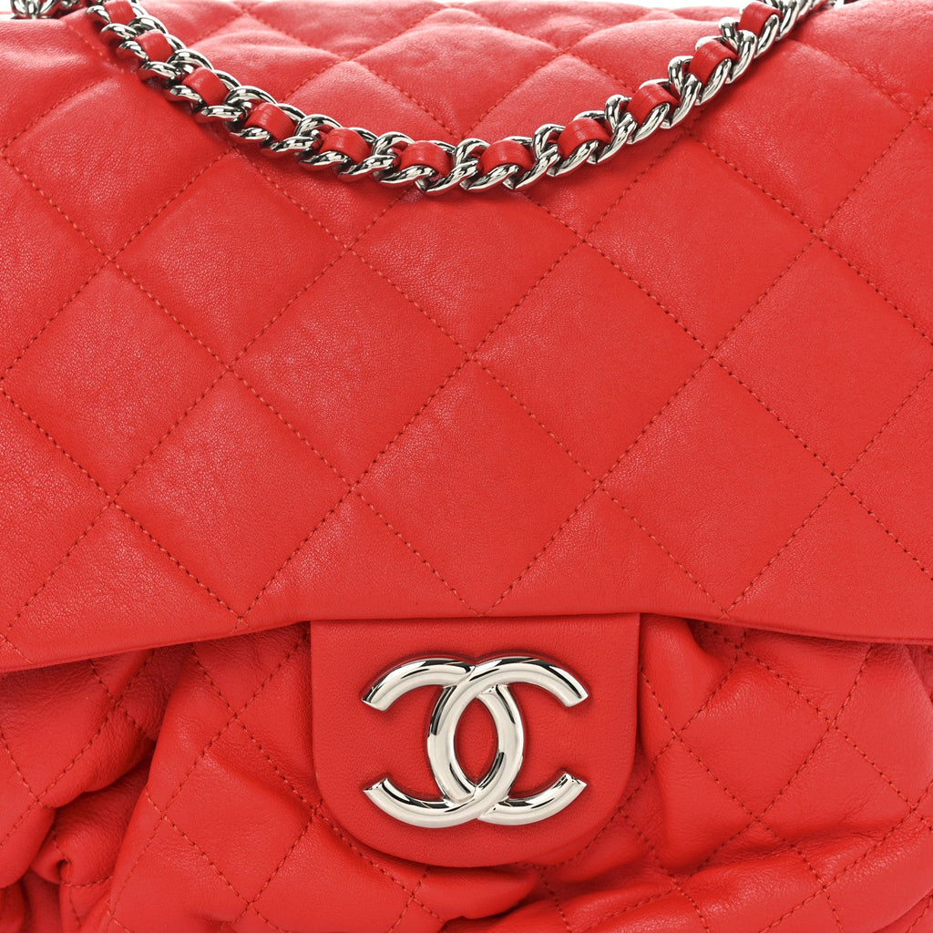 Washed Lambskin Quilted Large Chain Around Messenger Red