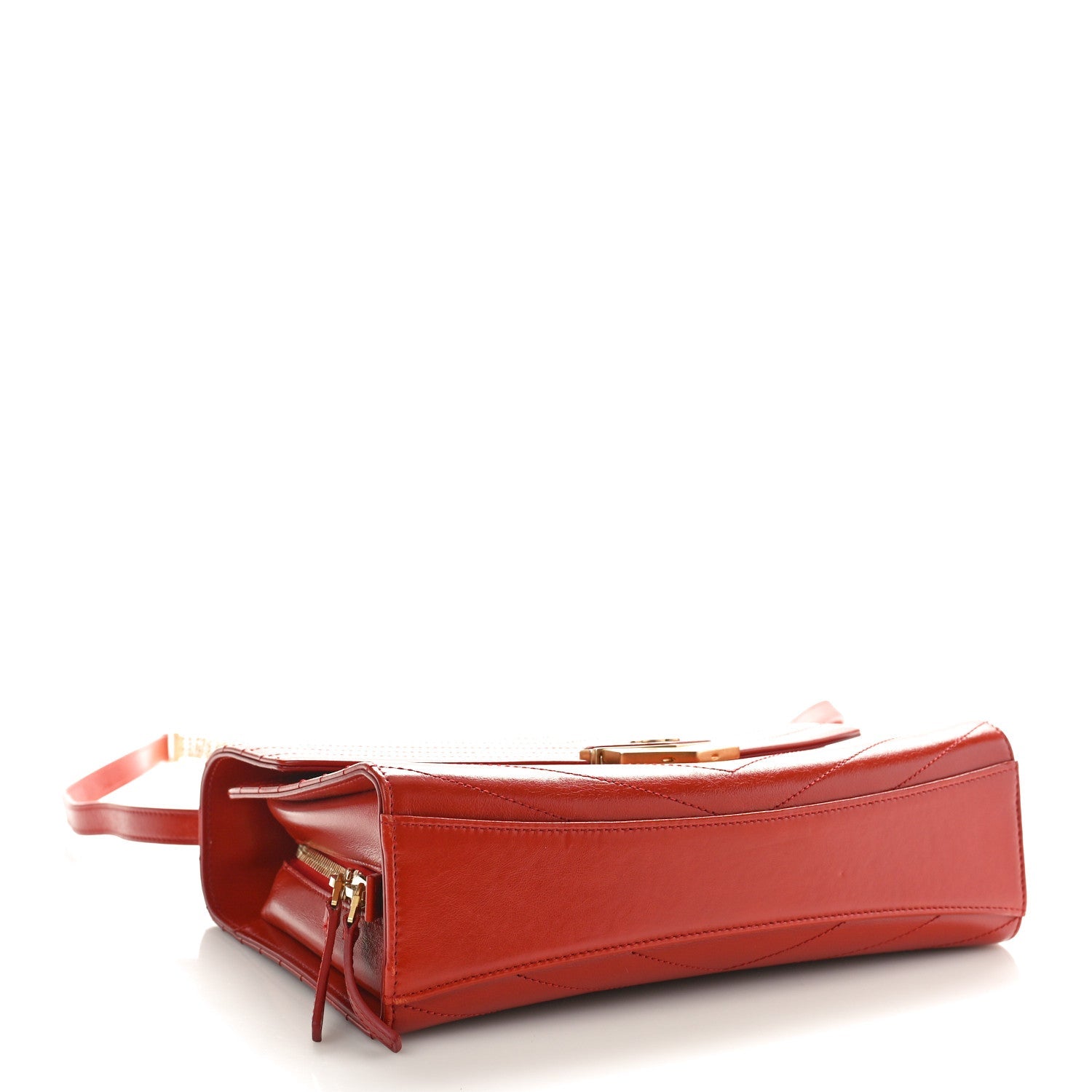 Calfskin Chevron Quilted Large Medal Flap Red