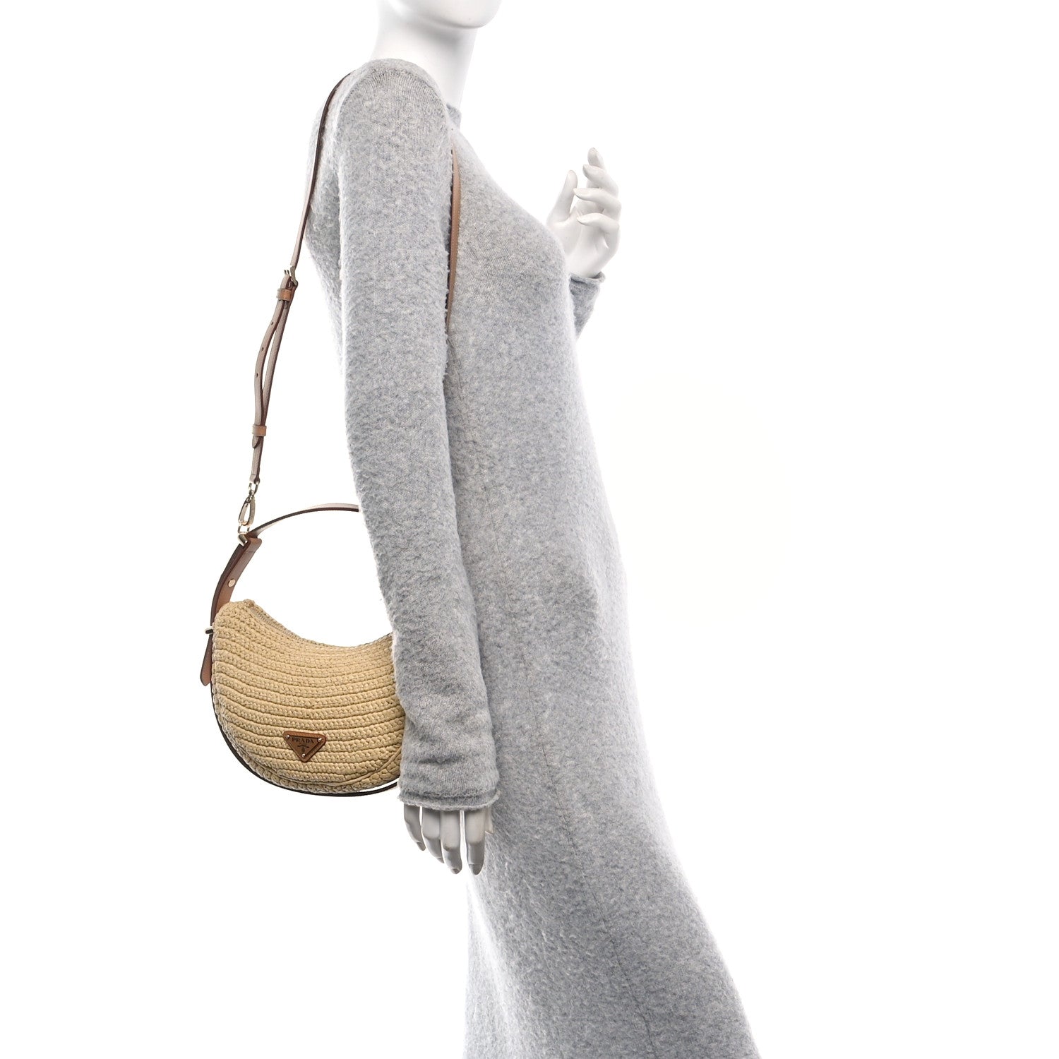 Yarn Raffia Effect Crochet Arque Shoulder Bag Natural