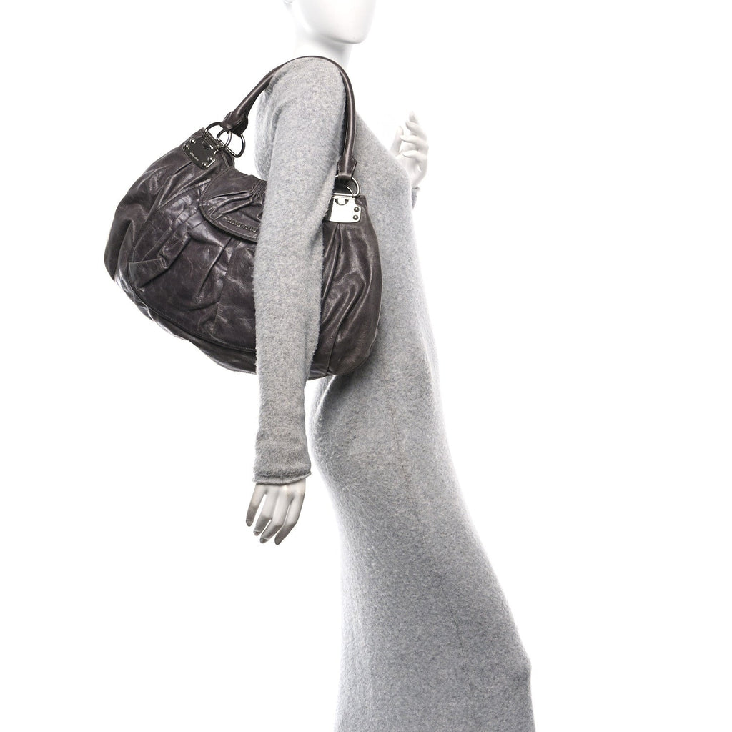 Vitello Pleated Hobo Grey