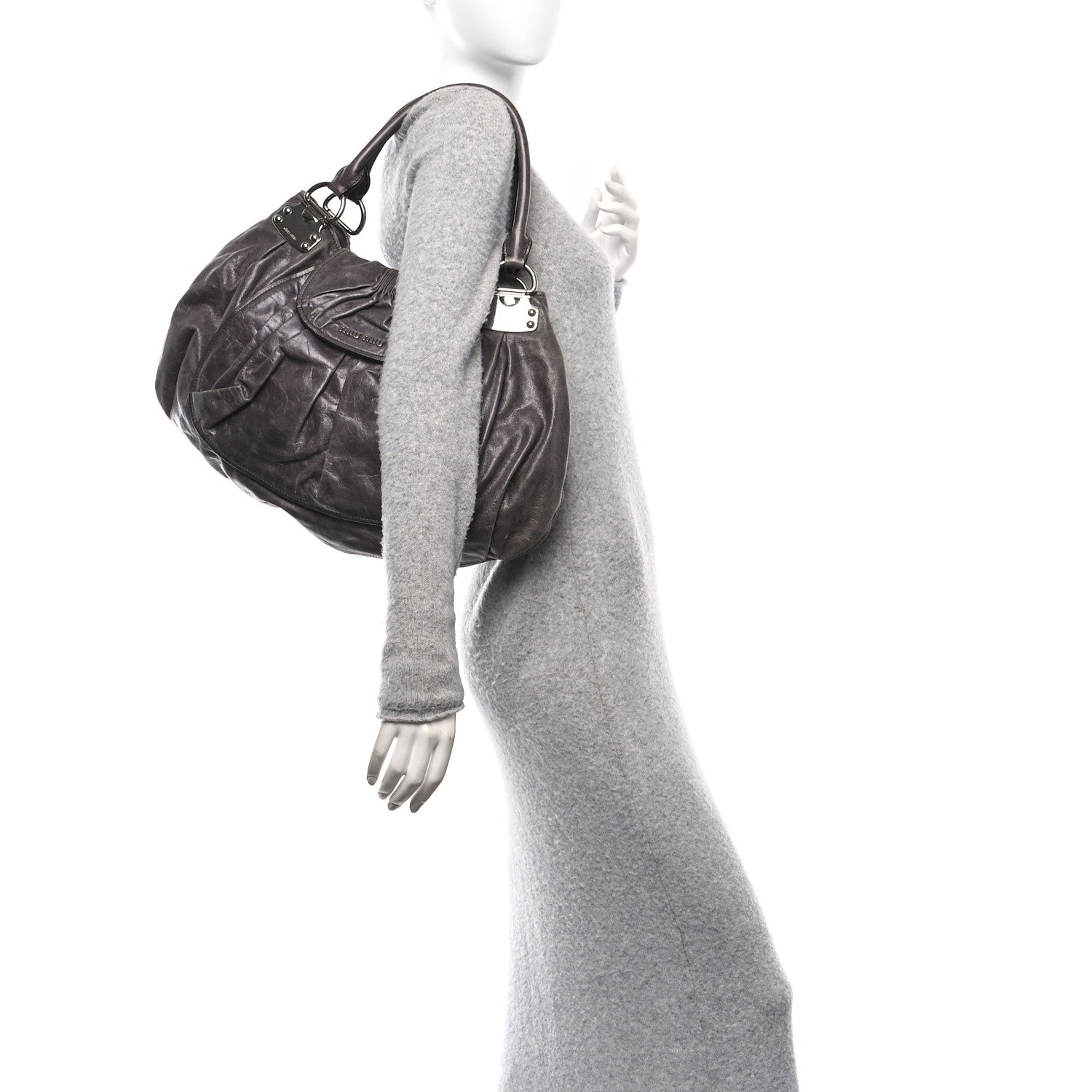 Vitello Pleated Hobo Grey