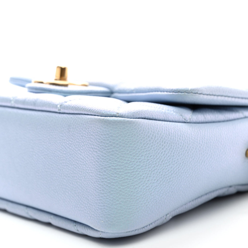 Iridescent Caviar Quilted Mini My Perfect Flap Light Blue
