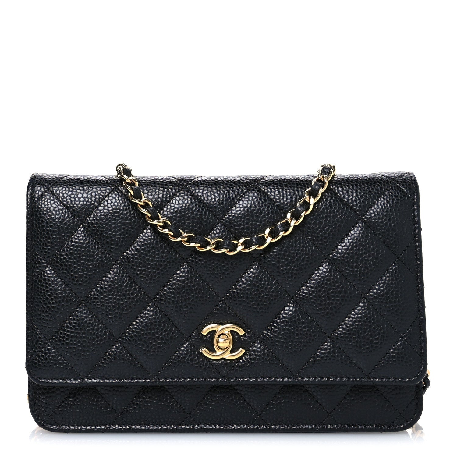 Caviar Quilted CC Turnlock Wallet On Chain WOC Black