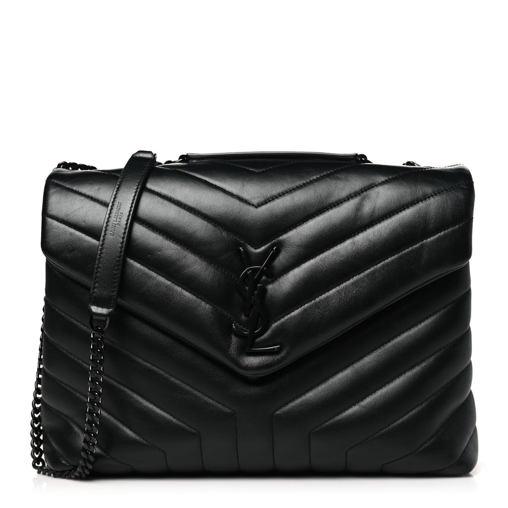 Calfskin Y Quilted Monogram Monochrome Medium Loulou Chain Satchel Black