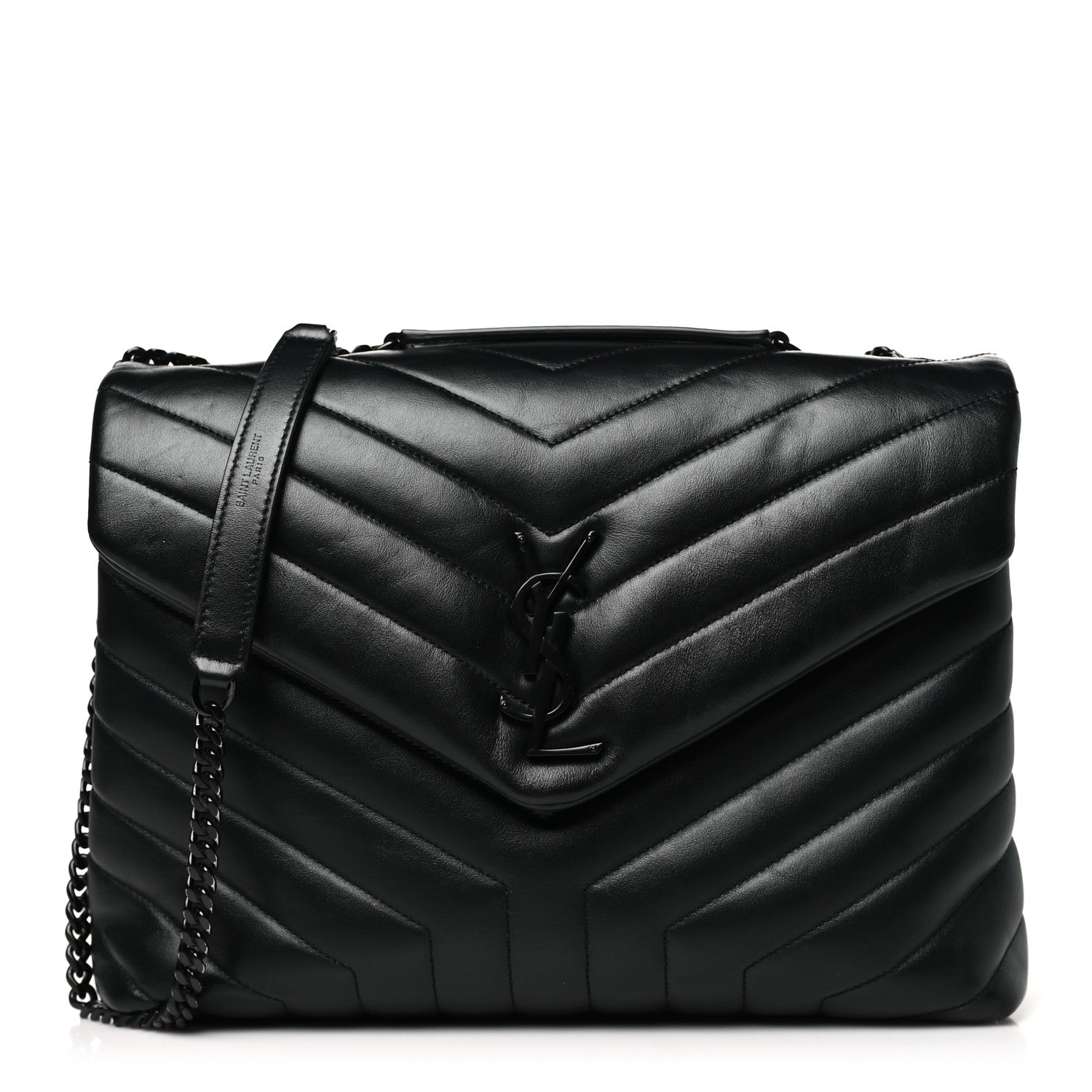 Calfskin Y Quilted Monogram Monochrome Medium Loulou Chain Satchel Black