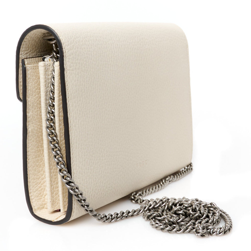 Dollar Calfskin Mini Dionysus Chain Wallet Mystic White