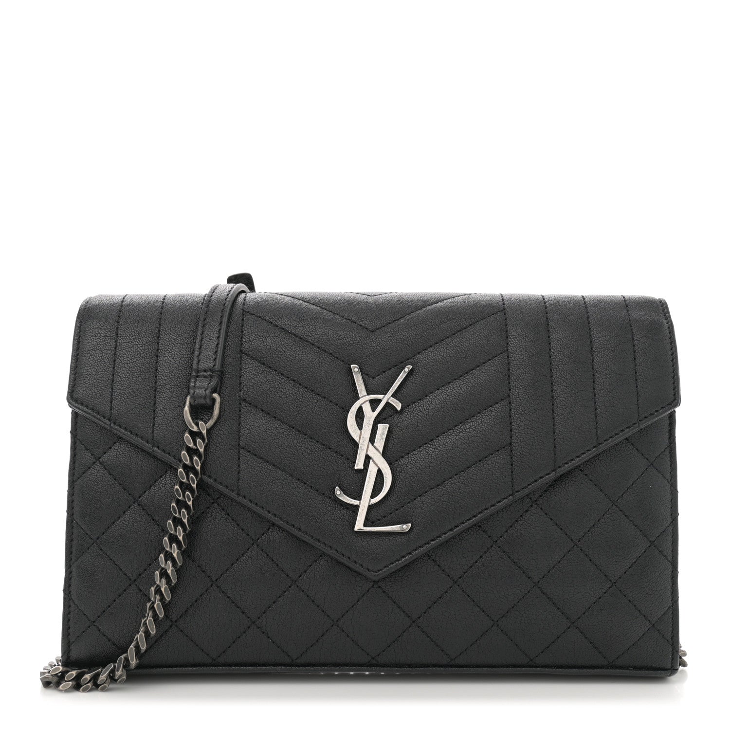 Sheepskin Tri-Quilt Monogram Envelope Chain Wallet Black